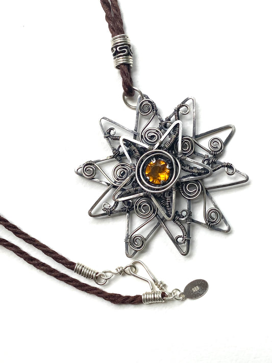 Citrine Sterling Silver sun pendant