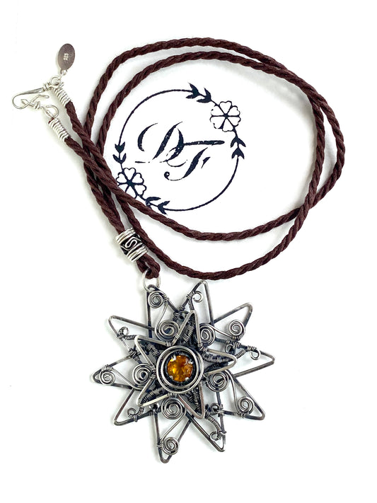 Citrine Sterling Silver sun pendant