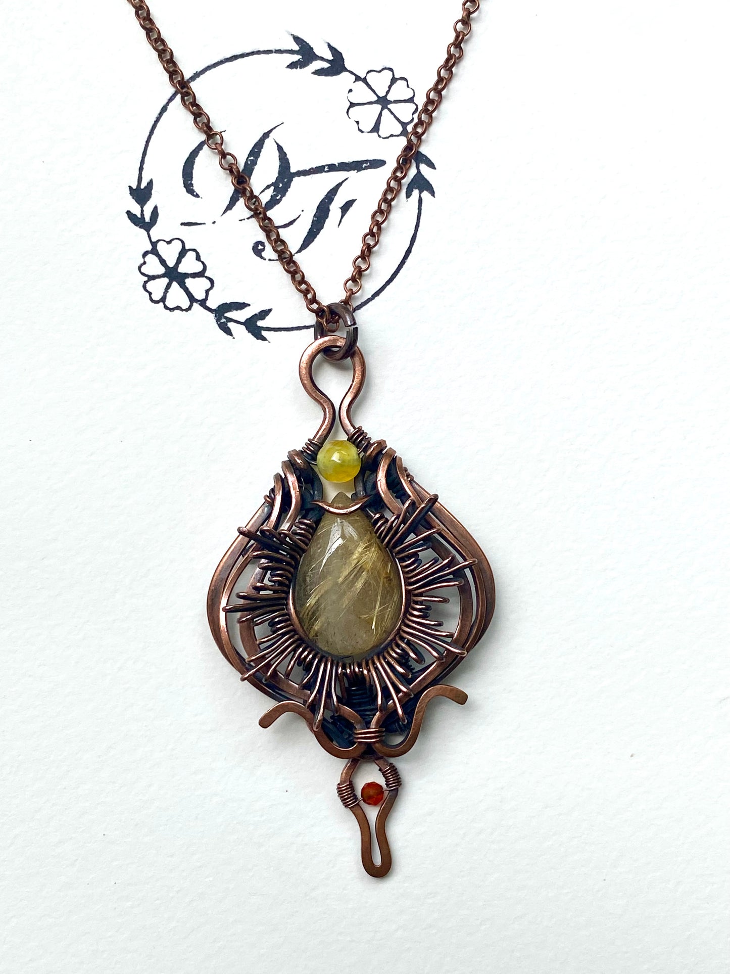 Golden Rutile Quartz and Copper pendant