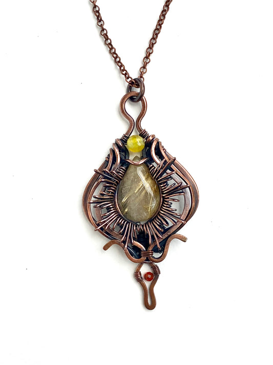 Golden Rutile Quartz and Copper pendant