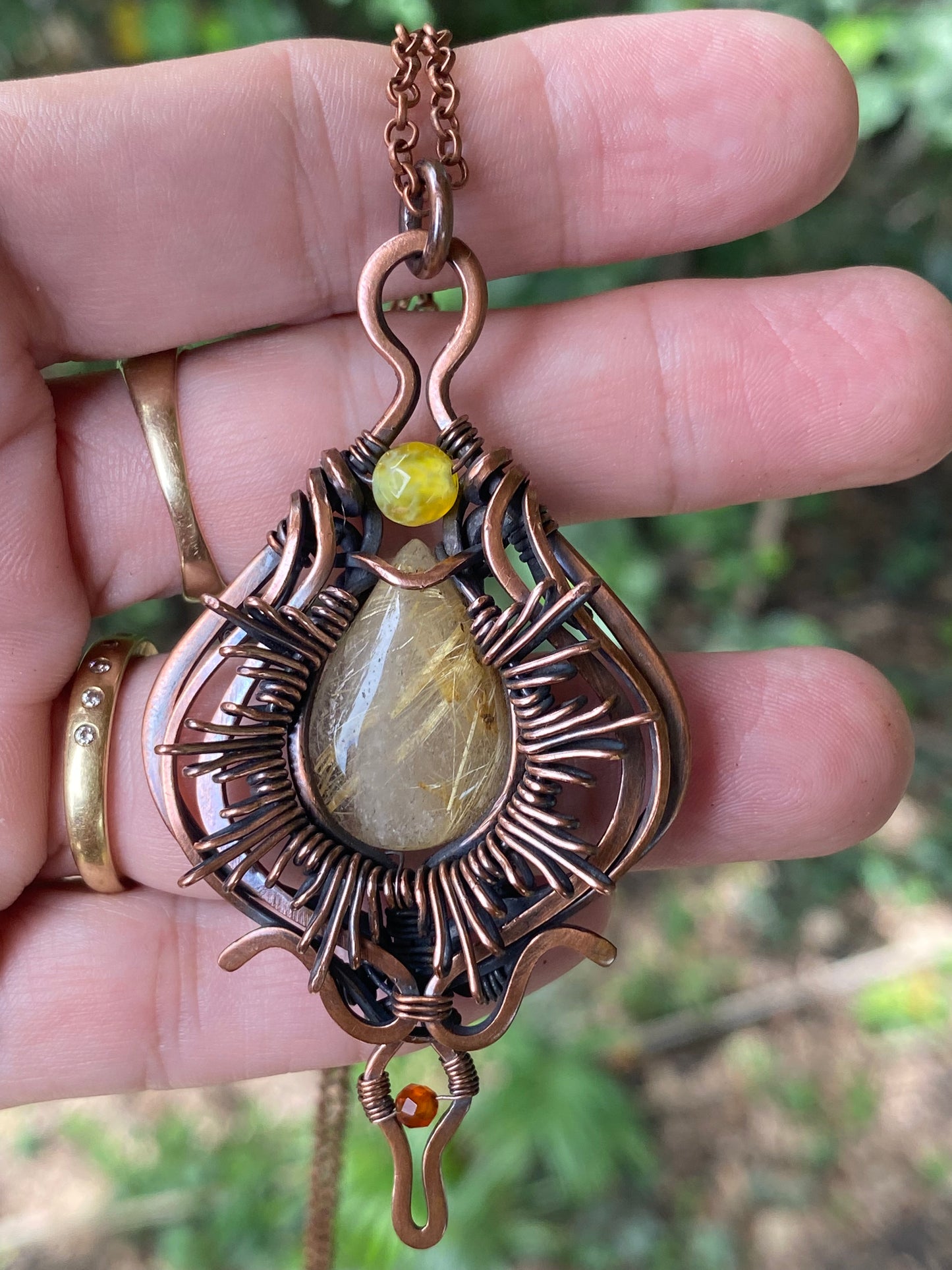 Golden Rutile Quartz and Copper pendant