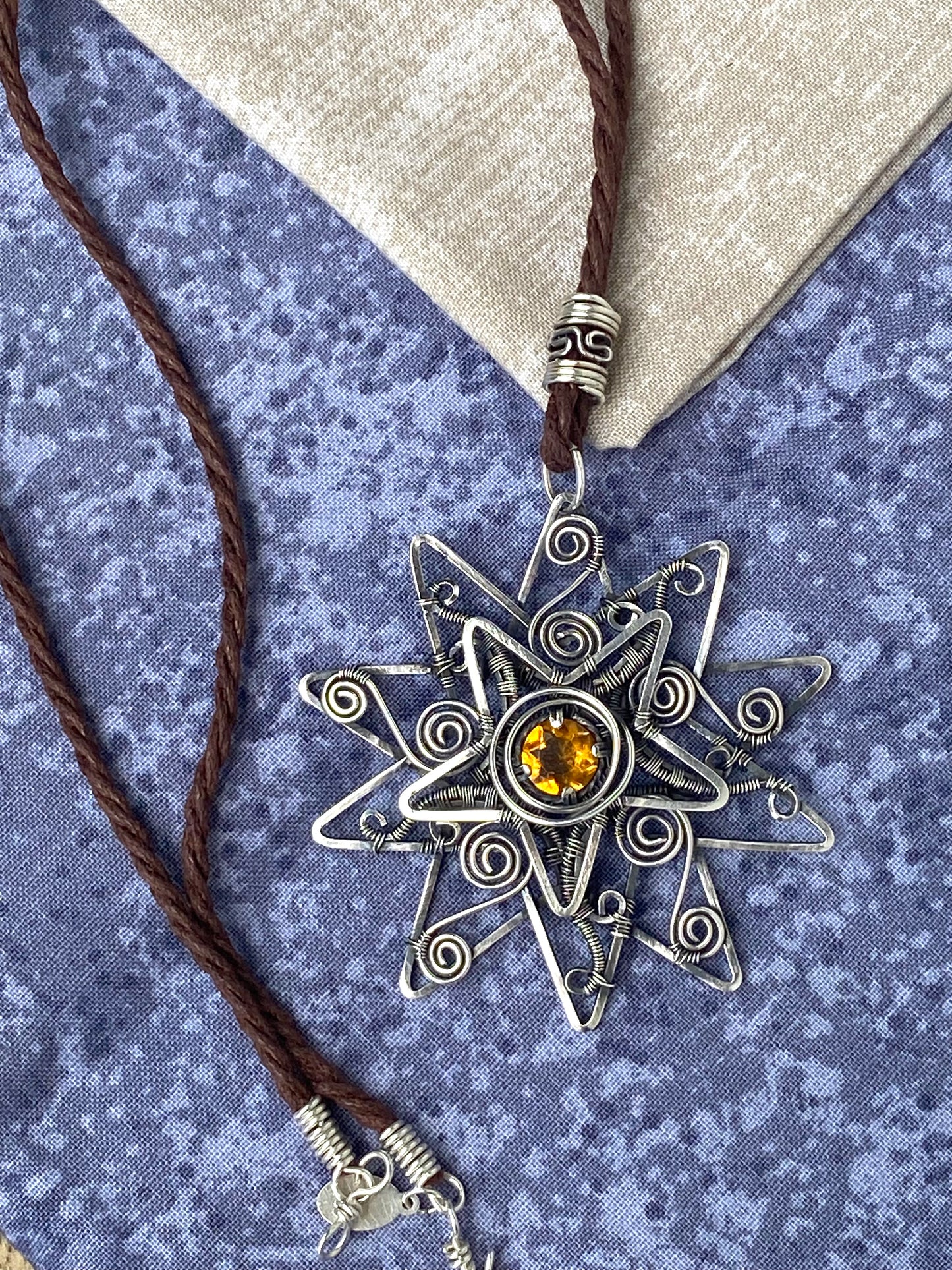 Citrine Sterling Silver sun pendant