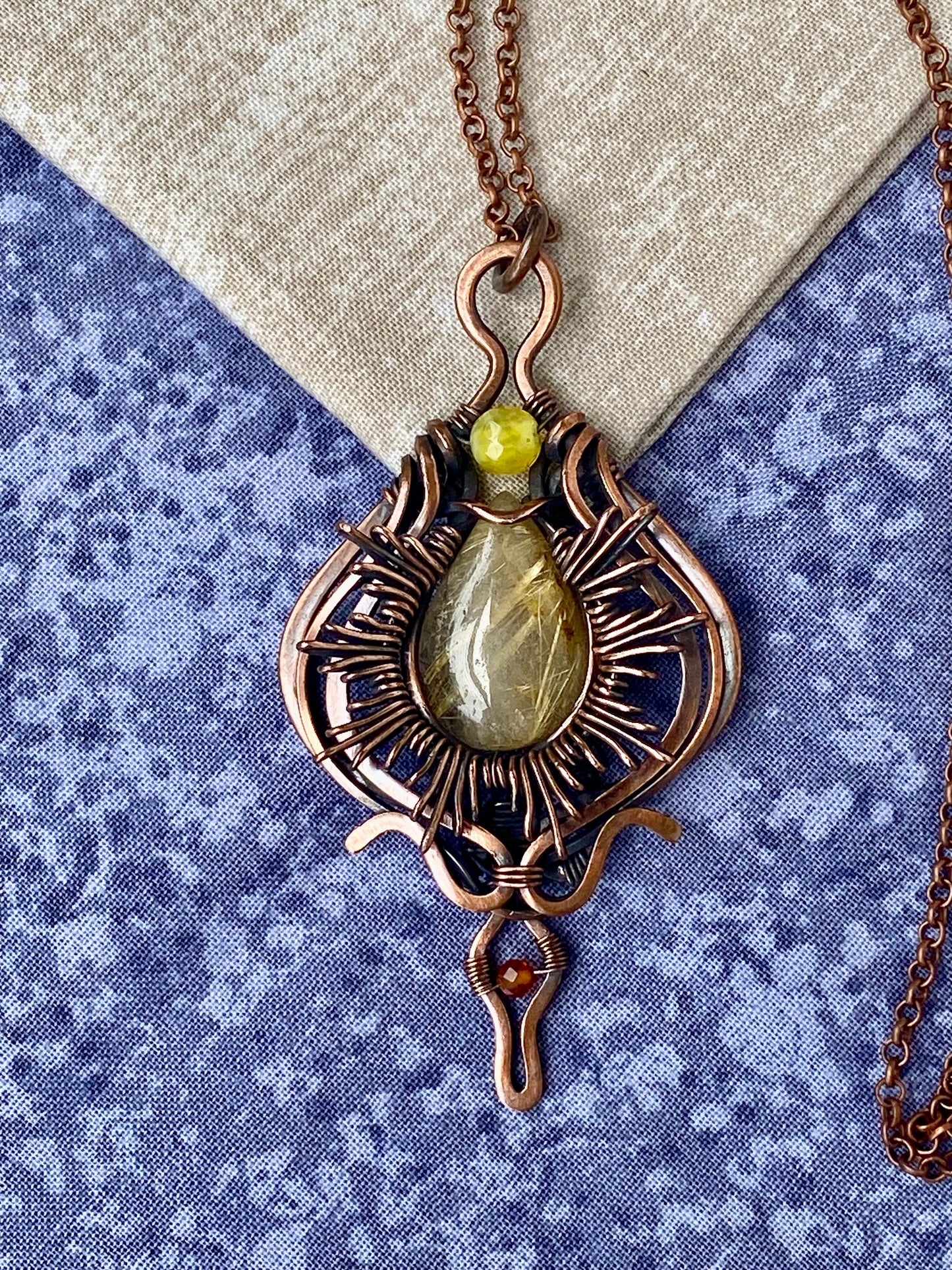 Golden Rutile Quartz and Copper pendant