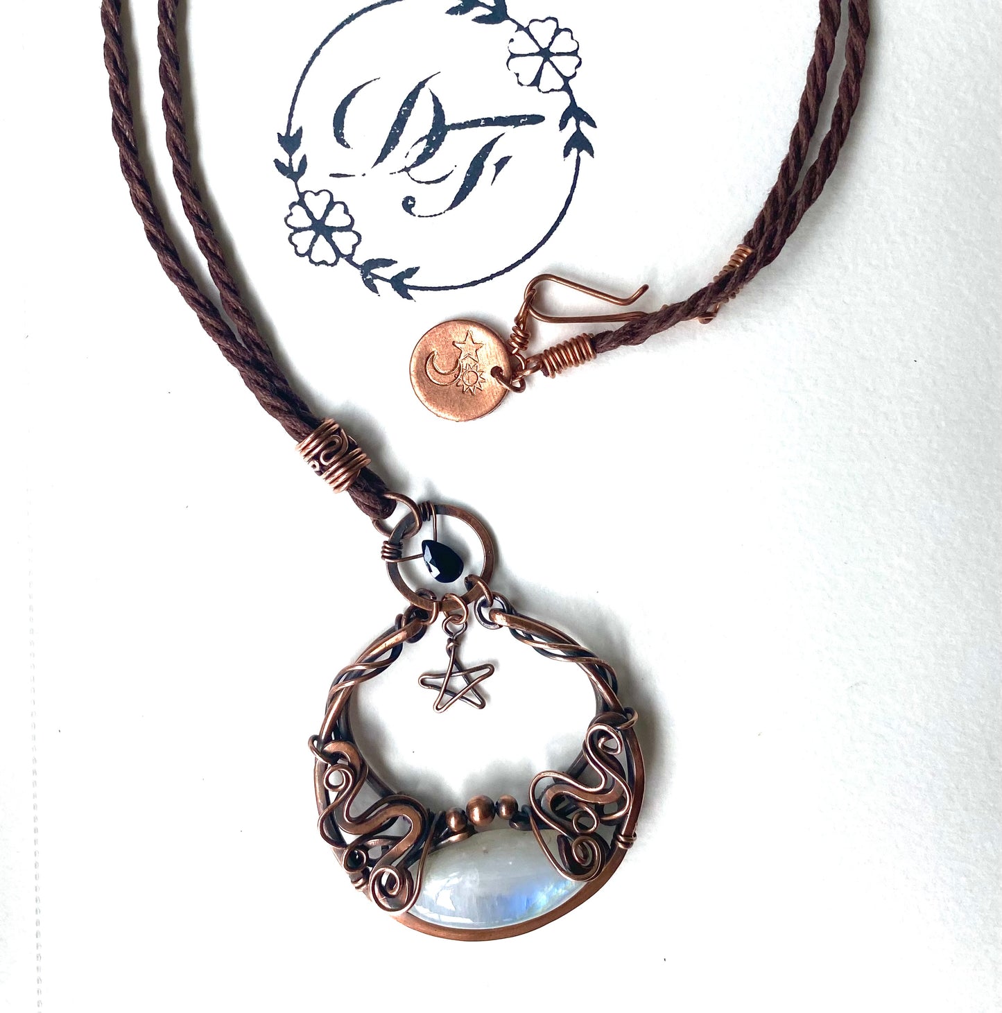 Moonstone and copper pendant