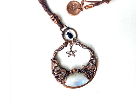 Moonstone and copper pendant