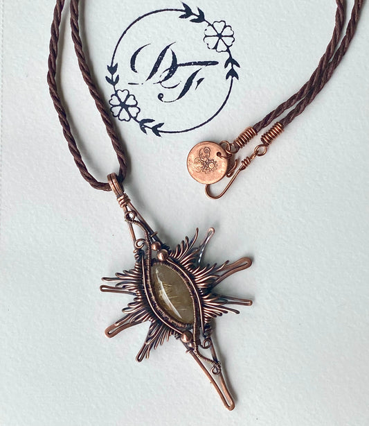 Golden Rutile and Copper star pendant