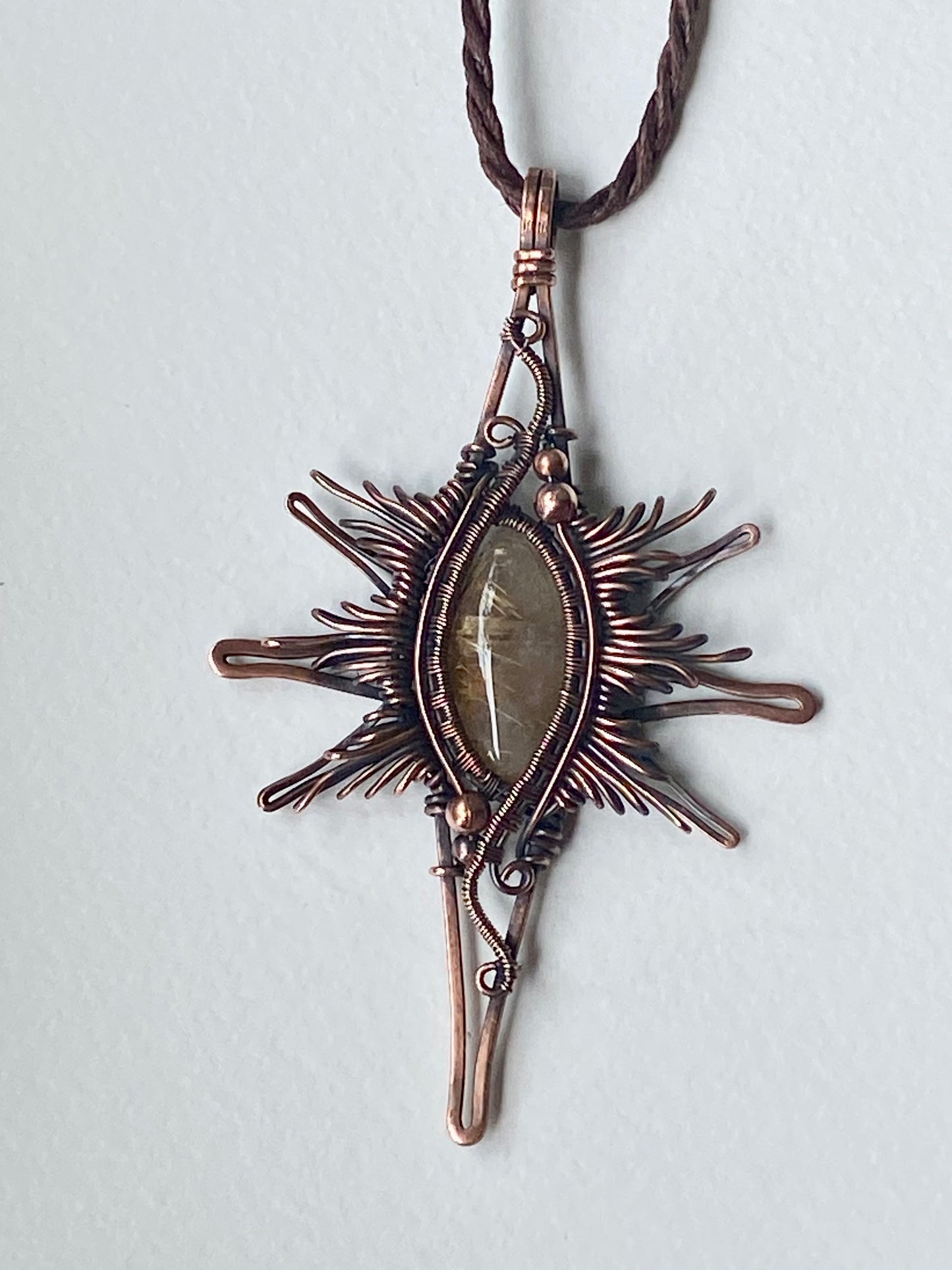 Golden Rutile and Copper star pendant