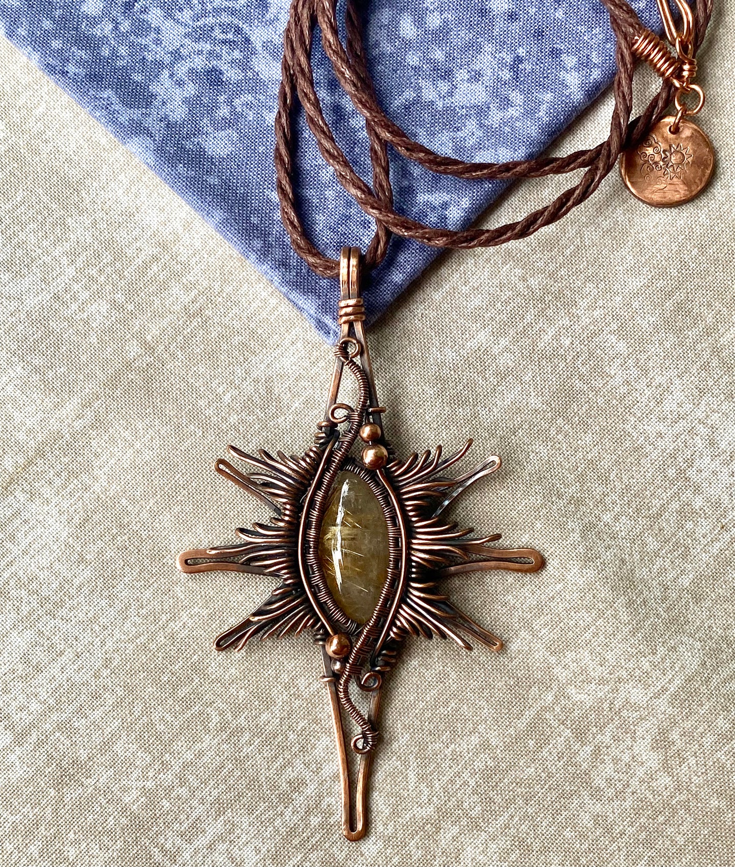 Golden Rutile and Copper star pendant