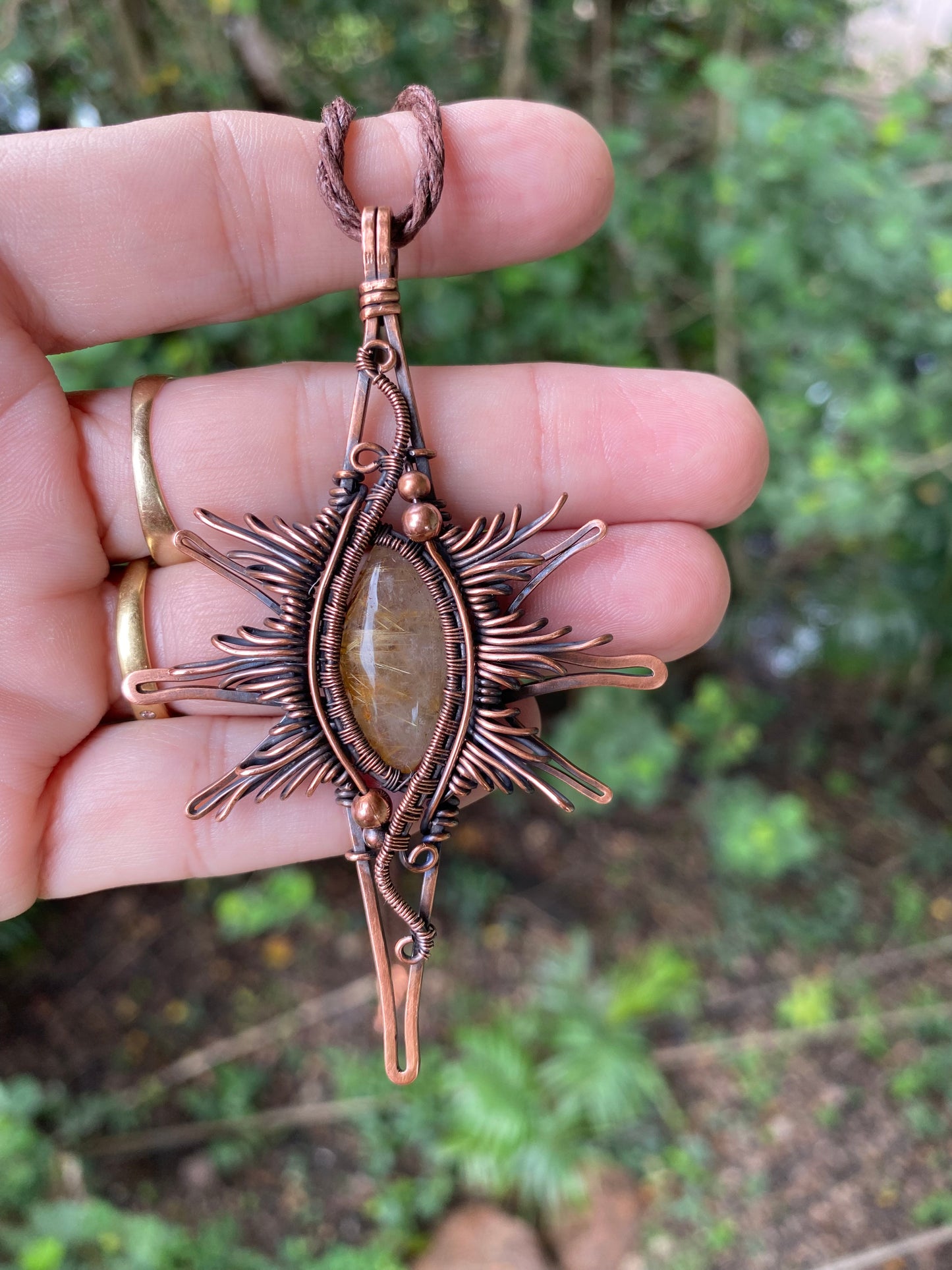 Golden Rutile and Copper star pendant