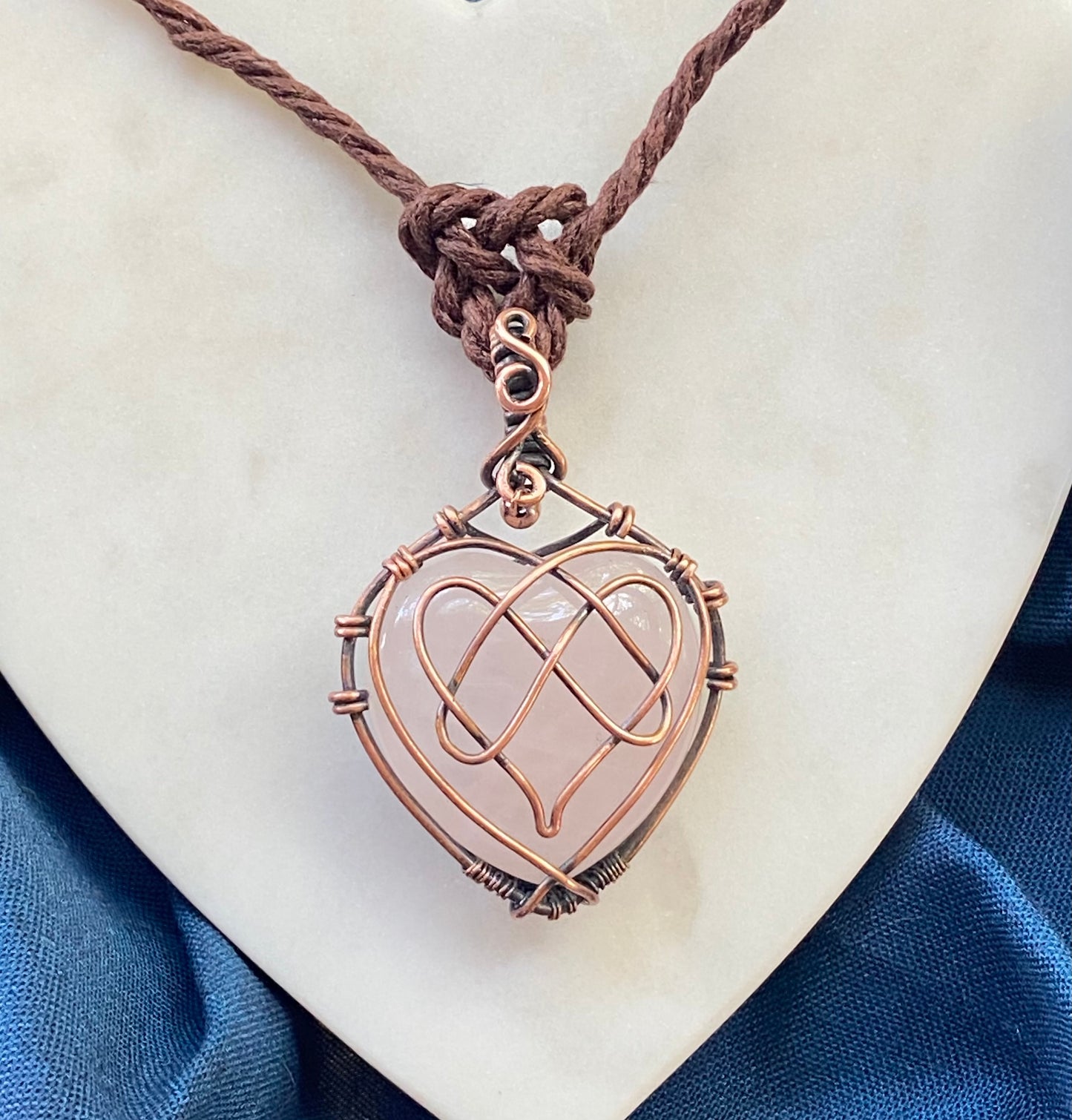 Celtic Motherhood Knot Rose Quartz and copper Pendant