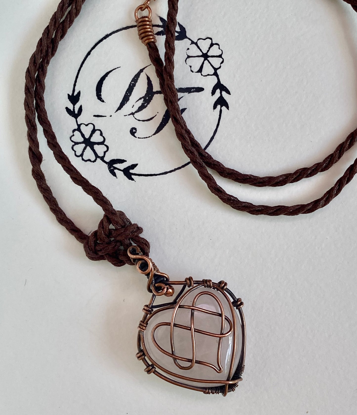 Celtic Motherhood Knot Rose Quartz and copper Pendant