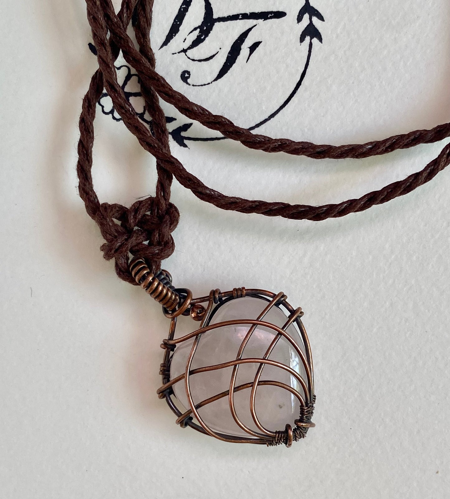 Celtic Motherhood Knot Rose Quartz and copper Pendant