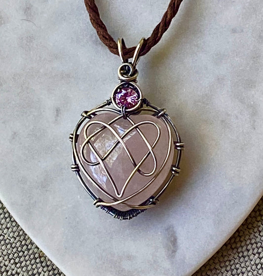 Celtic Motherhood Knot Rose quartz and silver Pendant