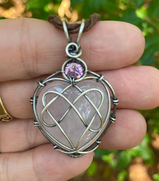 Celtic Motherhood Knot Rose quartz and silver Pendant