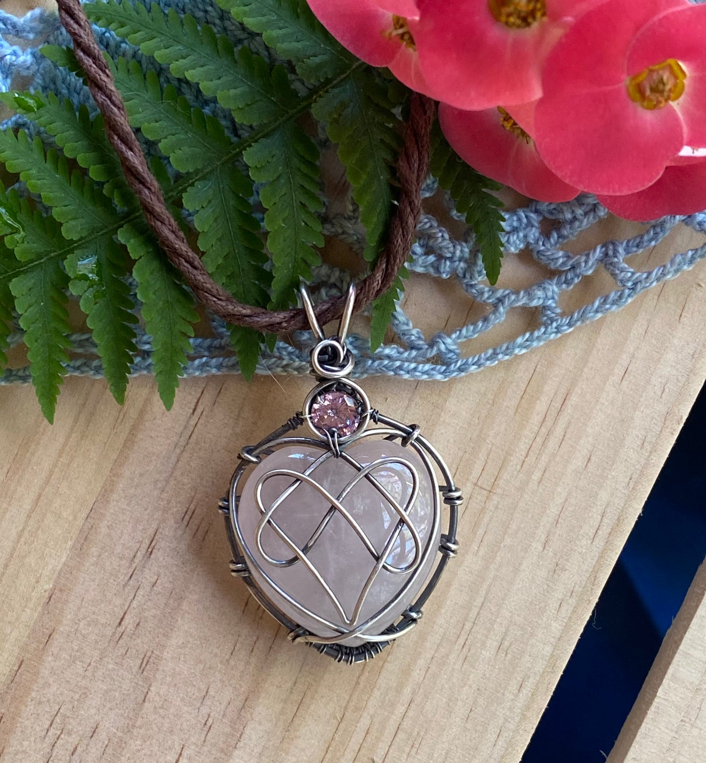 Celtic Motherhood Knot Rose quartz and silver Pendant