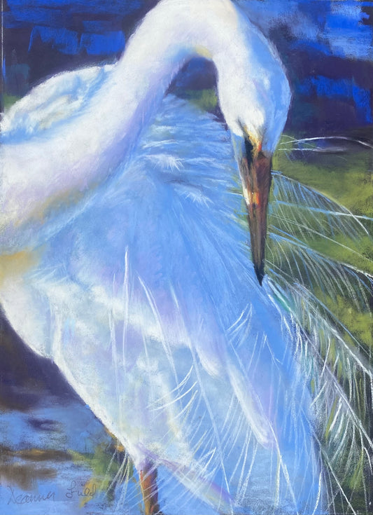 Egret Sunset - pastel on paper