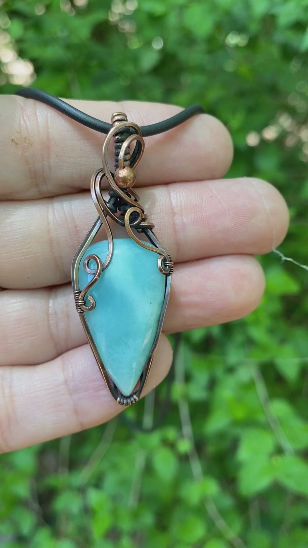 Copper Chain Necklace with Larimar, Turquoise, Agate, and Amber