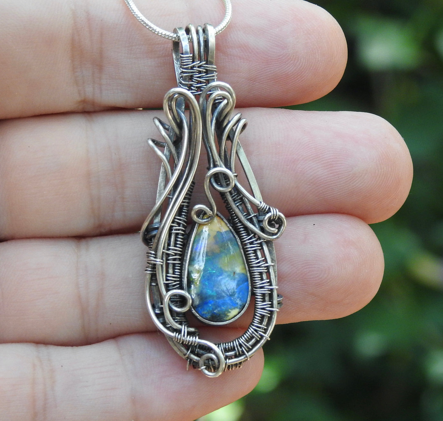 Australian Boulder opal handmade, wire wrap pendant.