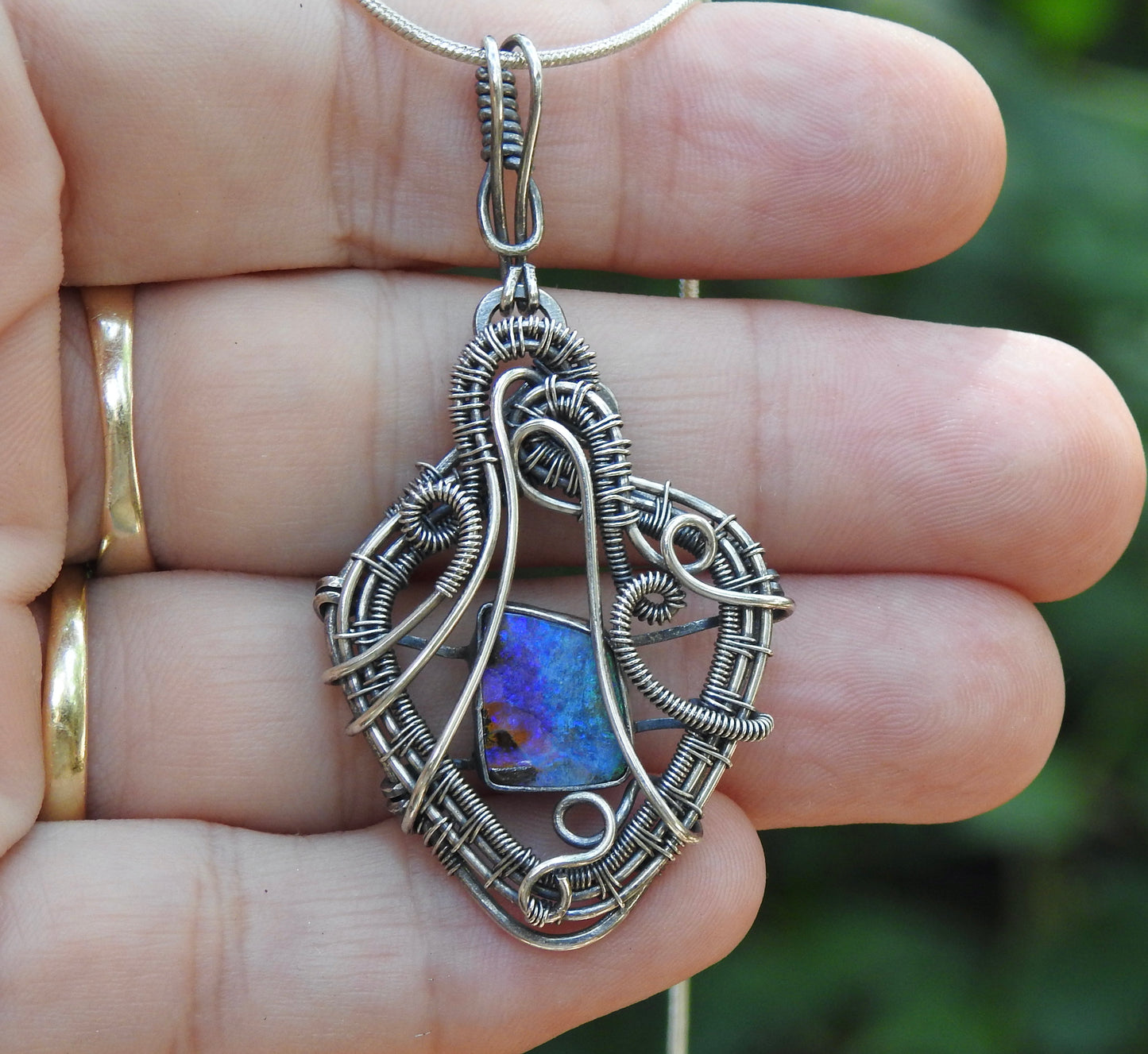 Australian Boulder opal handmade, wire wrap pendant.