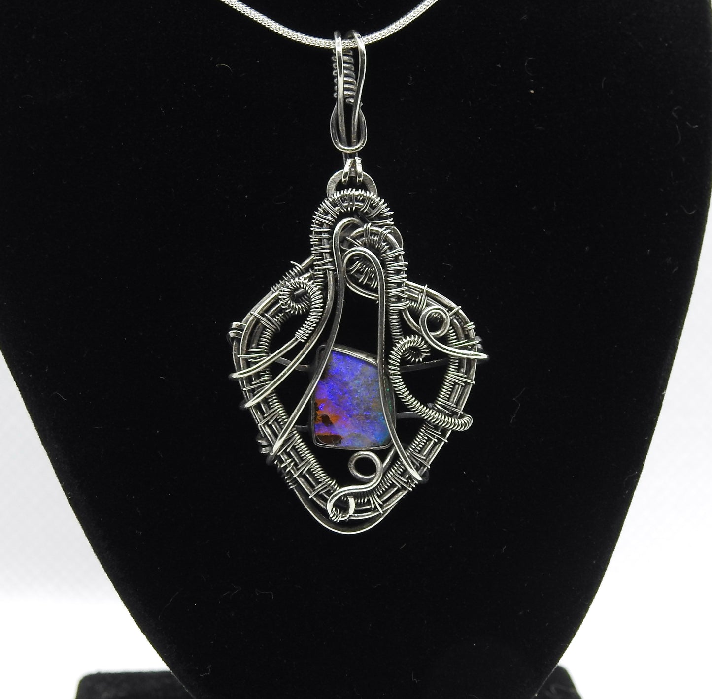 Australian Boulder opal handmade, wire wrap pendant.