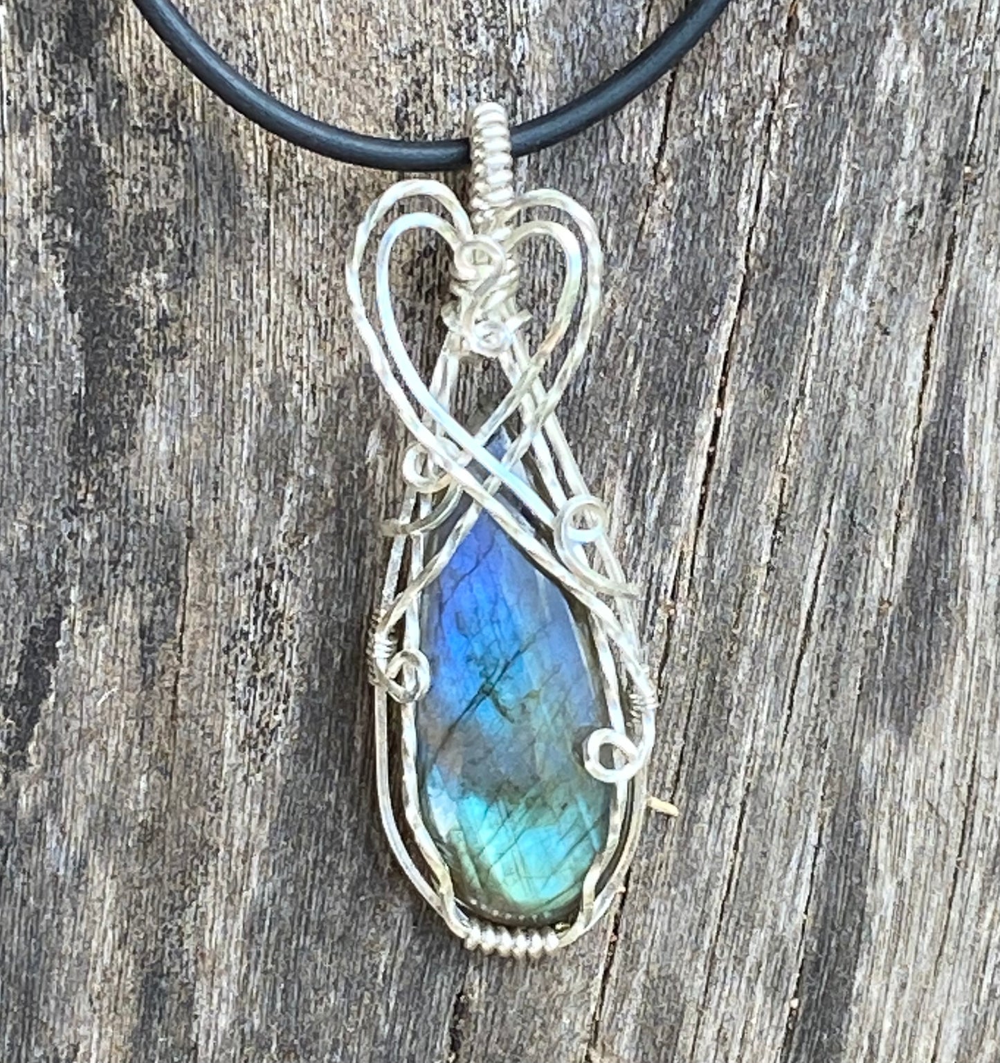 Labradorite sterling silver wire wrap pendant