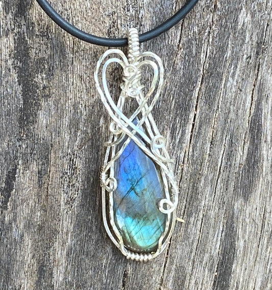 Labradorite sterling silver wire wrap pendant