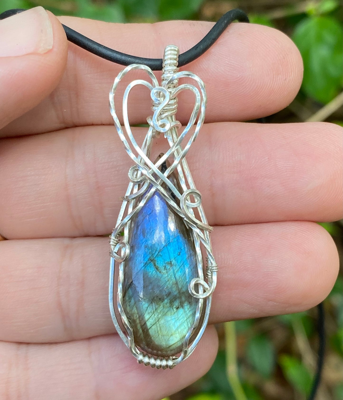 Labradorite sterling silver wire wrap pendant