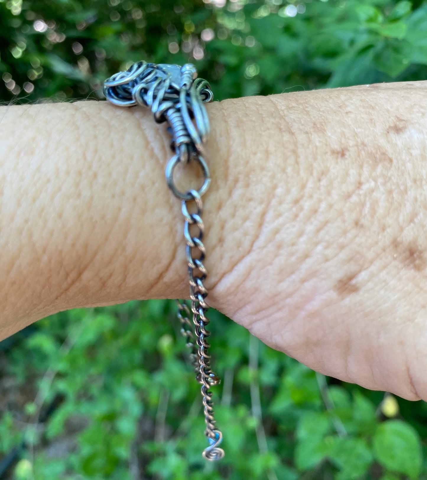 Rainbow Moonstone sterling silver wire wrap bracelet