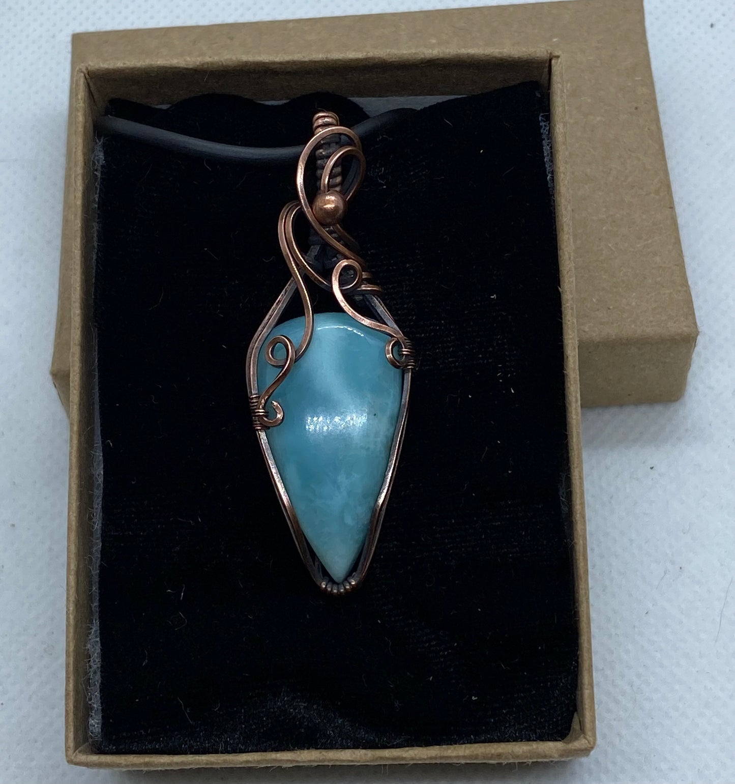 Larimar copper wire wrap pendant