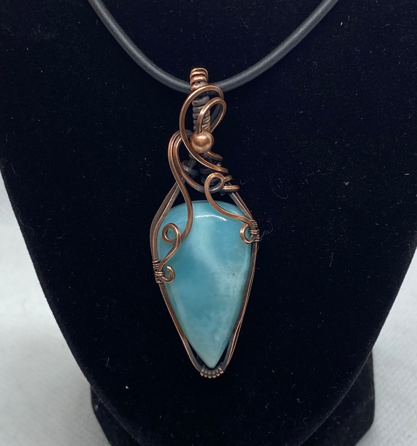 Larimar copper wire wrap pendant