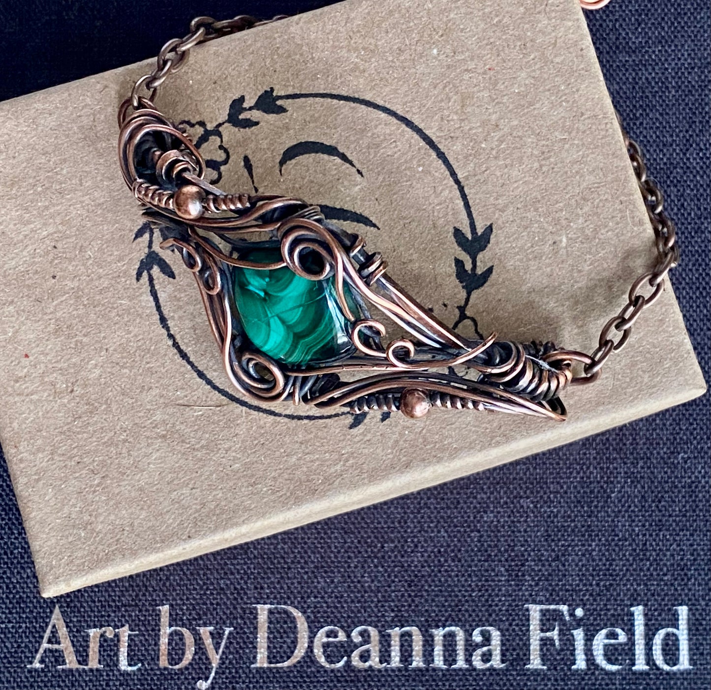 Malachite and copper wire wrap bracelet.