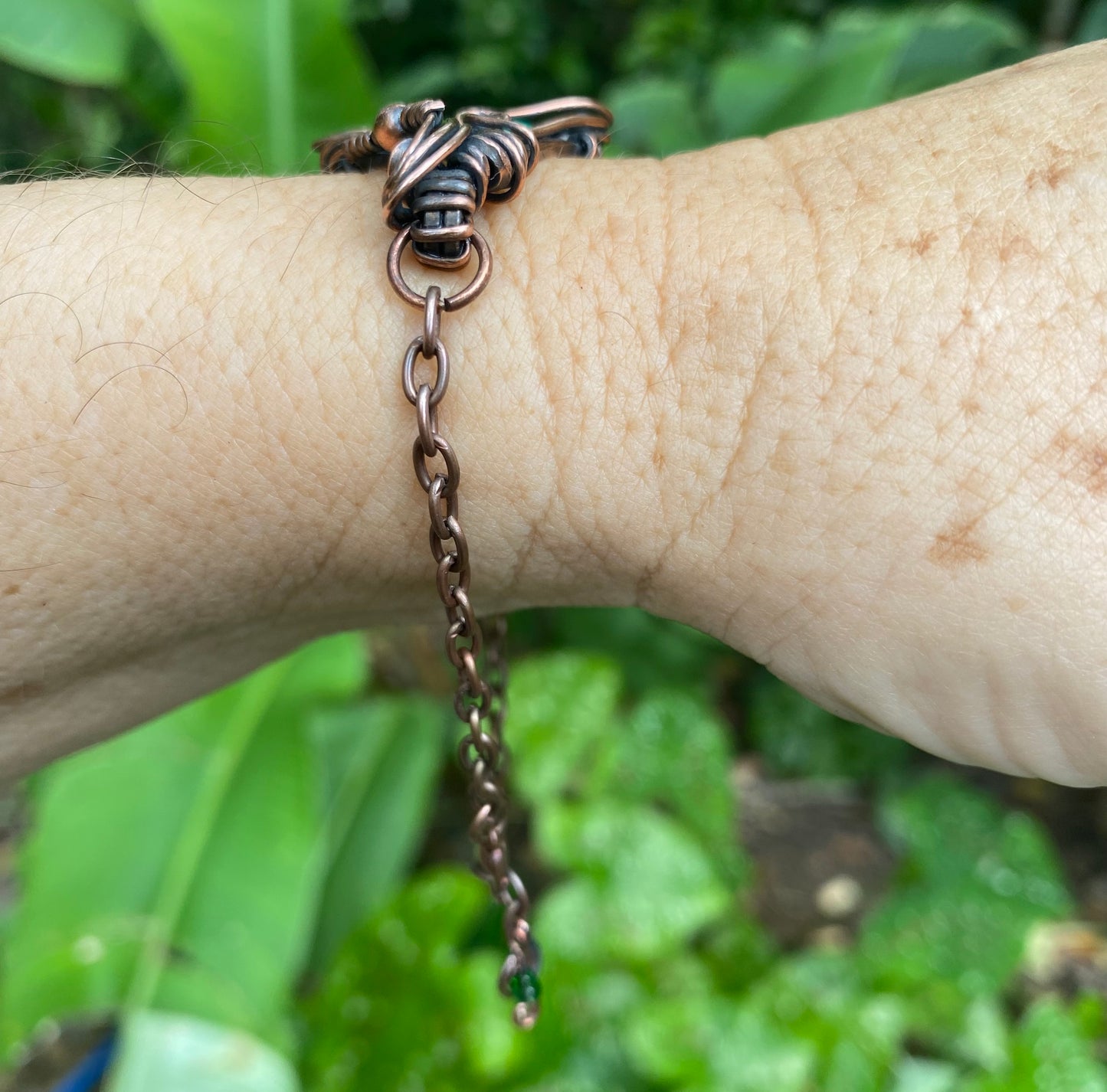 Malachite and copper wire wrap bracelet.