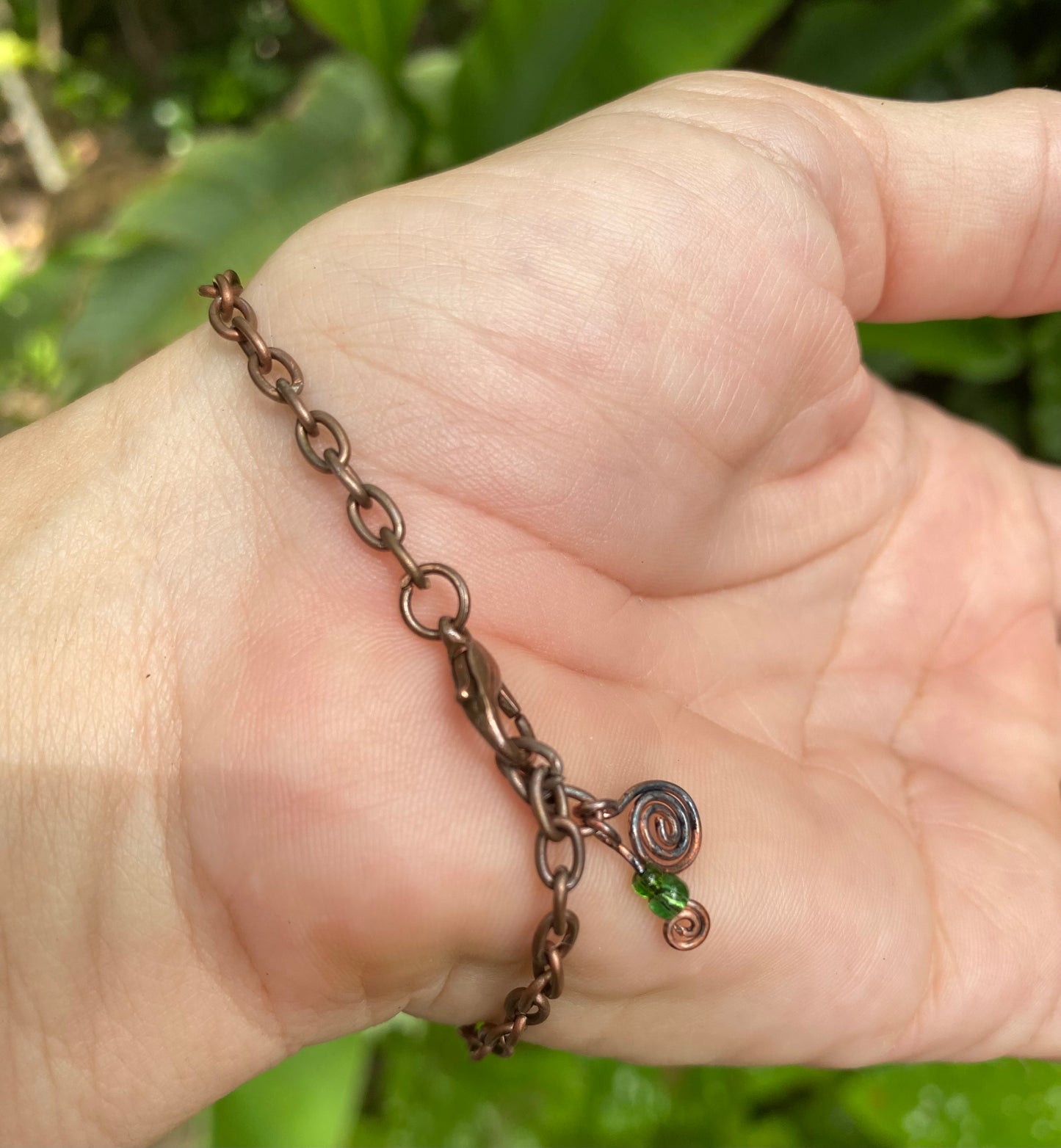 Malachite and copper wire wrap bracelet.